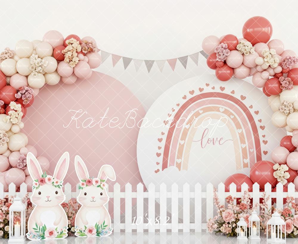 Kate Easter Bunny Rainbow Balloon Arch Fleece Backdrop Designed by Patty Robert - Image 3