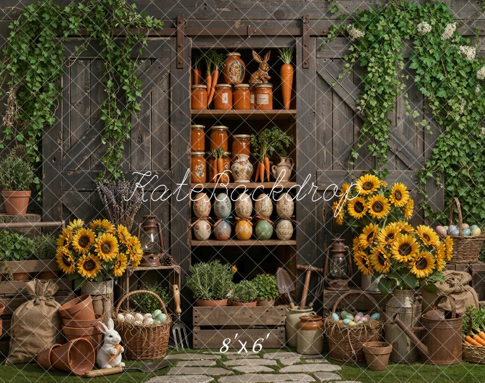 Kate Easter Bunny Sunflowers Garden Cabinet Fleece Backdrop Designed by Emetselch