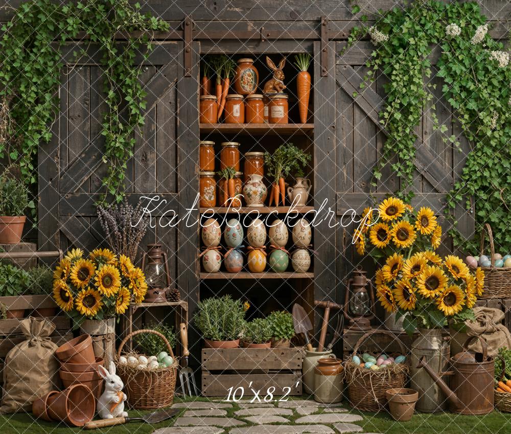 Kate Easter Bunny Sunflowers Garden Cabinet Fleece Backdrop Designed by Emetselch - Image 3