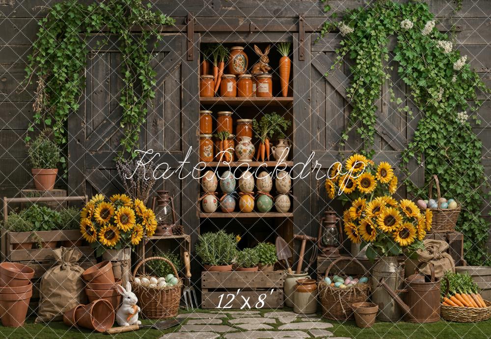 Kate Easter Bunny Sunflowers Garden Cabinet Fleece Backdrop Designed by Emetselch - Image 4