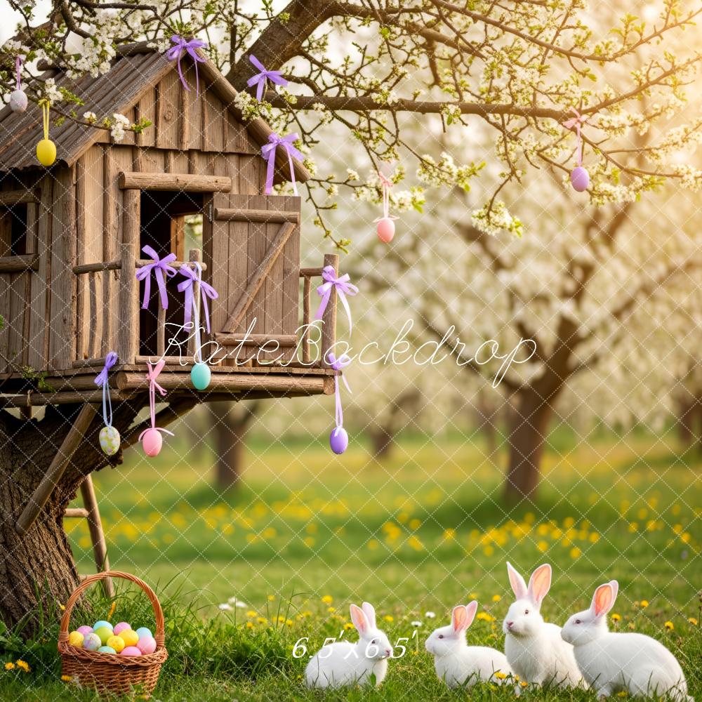 Kate Easter Bunny Treehouse Basket Eggs Backdrop Designed by Patty Robert - Image 2