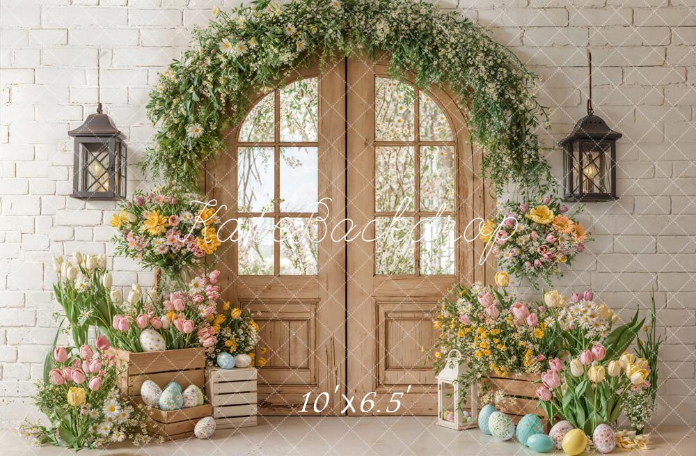 Kate Easter Bunny Wooden Door Tulips Fleece Backdrop Designed by Emetselch - Image 2