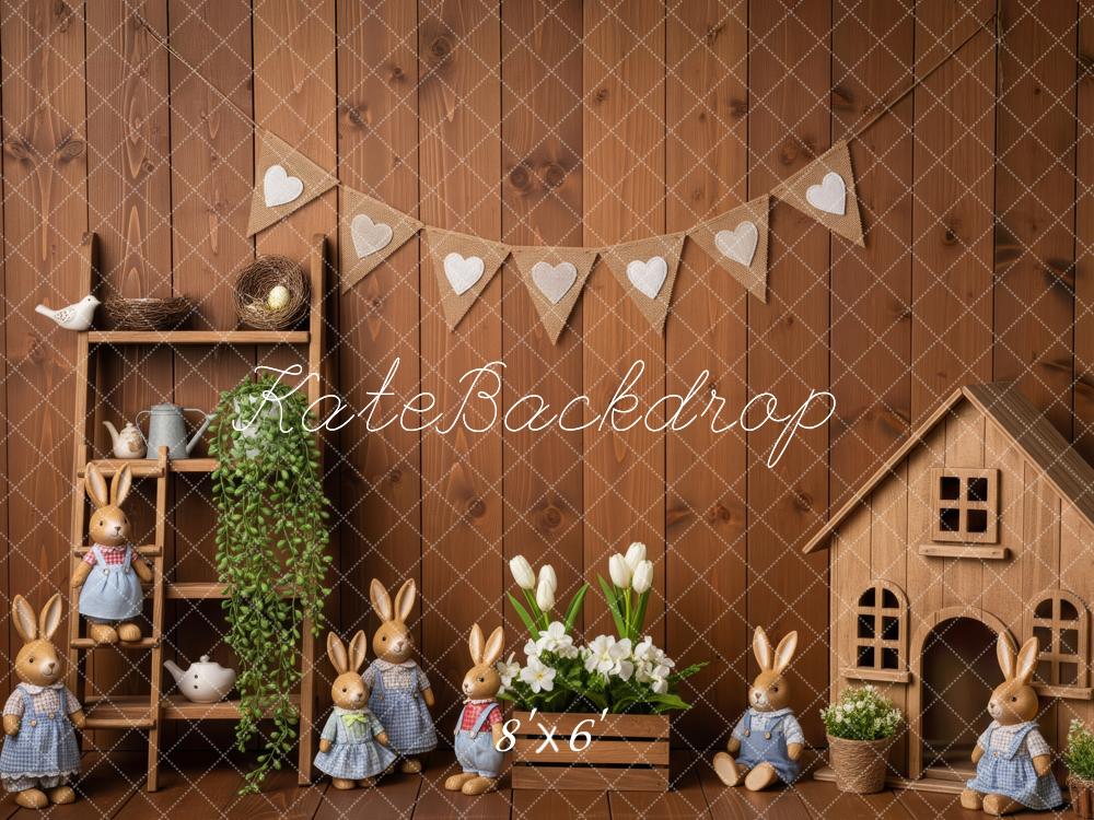 Kate Easter Bunny House Wooden Shelf Heart Garland Fleece Backdrop Designed by Patty Robert