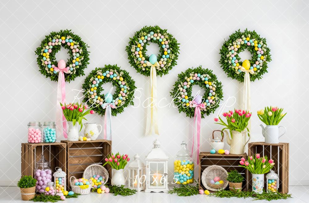 Kate Easter Bunny Wreath Pastel Eggs Fleece Backdrop Designed by Patty Robert - Image 2