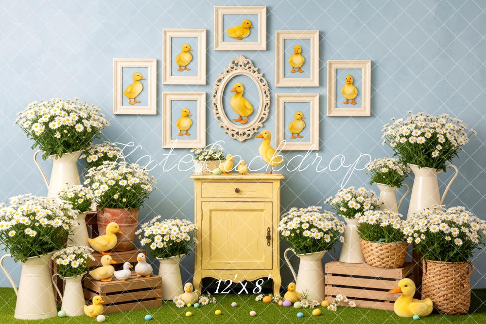 Kate Easter Ducklings Daisies Blue Wall Fleece Backdrop Designed by Patty Robert - Image 4