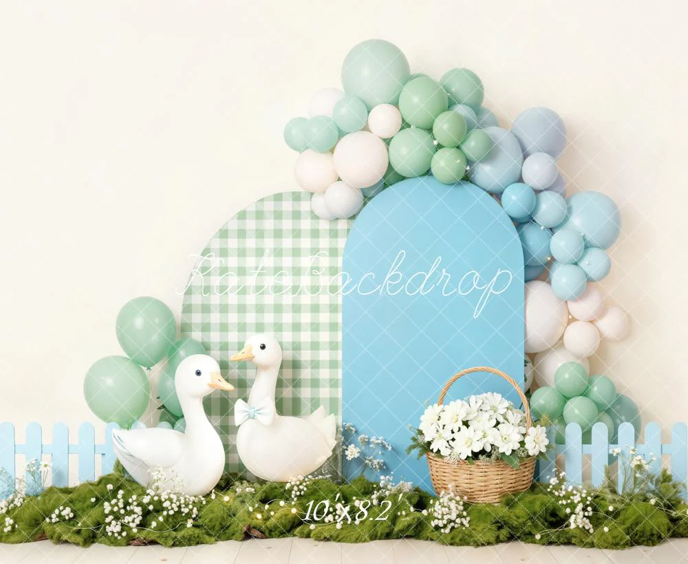 Kate Easter Ducks Balloons Basket Fleece Backdrop Designed by Emetselch - Image 3