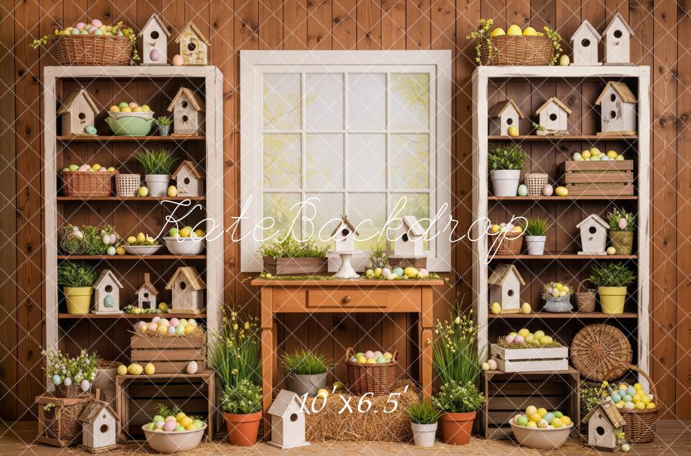 Kate Easter Eggs Birdhouses Wooden Shelves Fleece Backdrop Designed by Patty Robert - Image 2