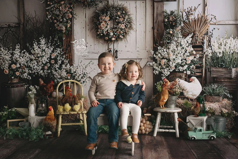 Kate Easter Eggs Chickens Rustic Backdrop Designed by Emetselch