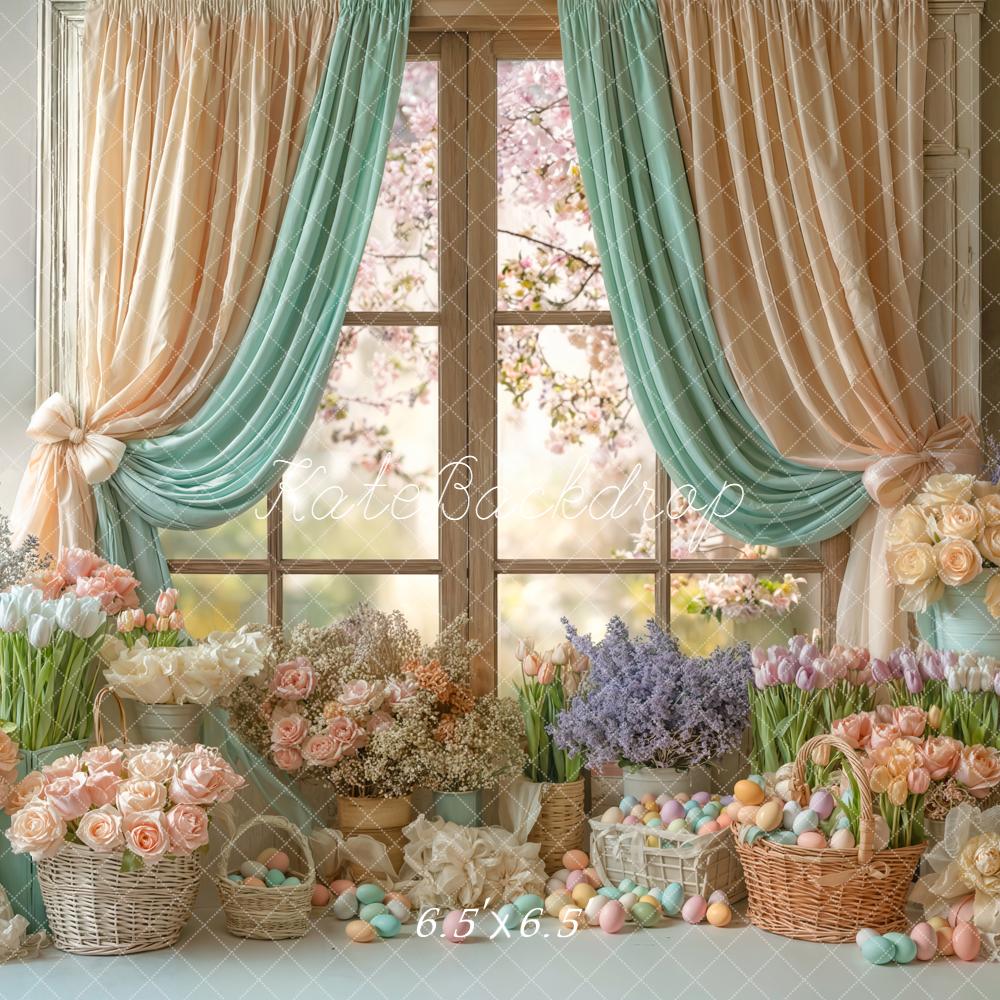 Kate Easter Eggs Flowers Pastel Window Backdrop Designed by Emetselch - Image 2