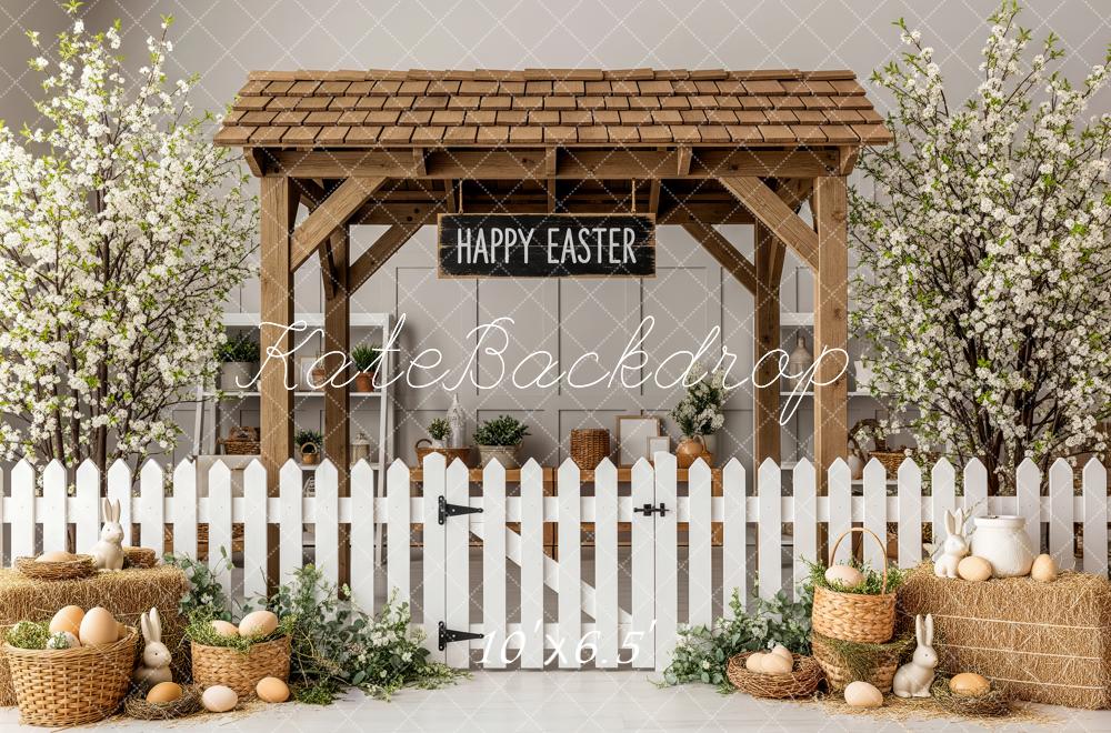 Kate Easter Garden White Fence Baskets Fleece Backdrop Designed by Patty Robert - Image 2