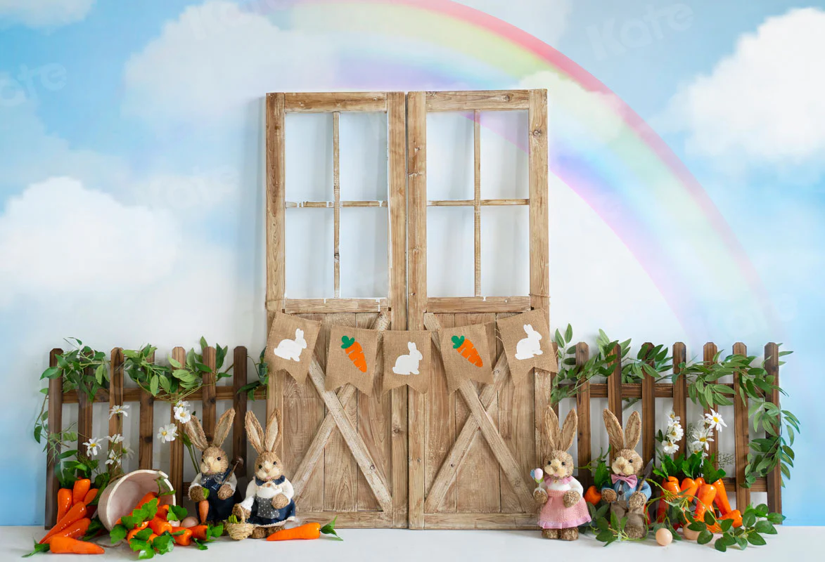 Kate Easter Rainbow Bunny Barn Door Backdrop for Photography