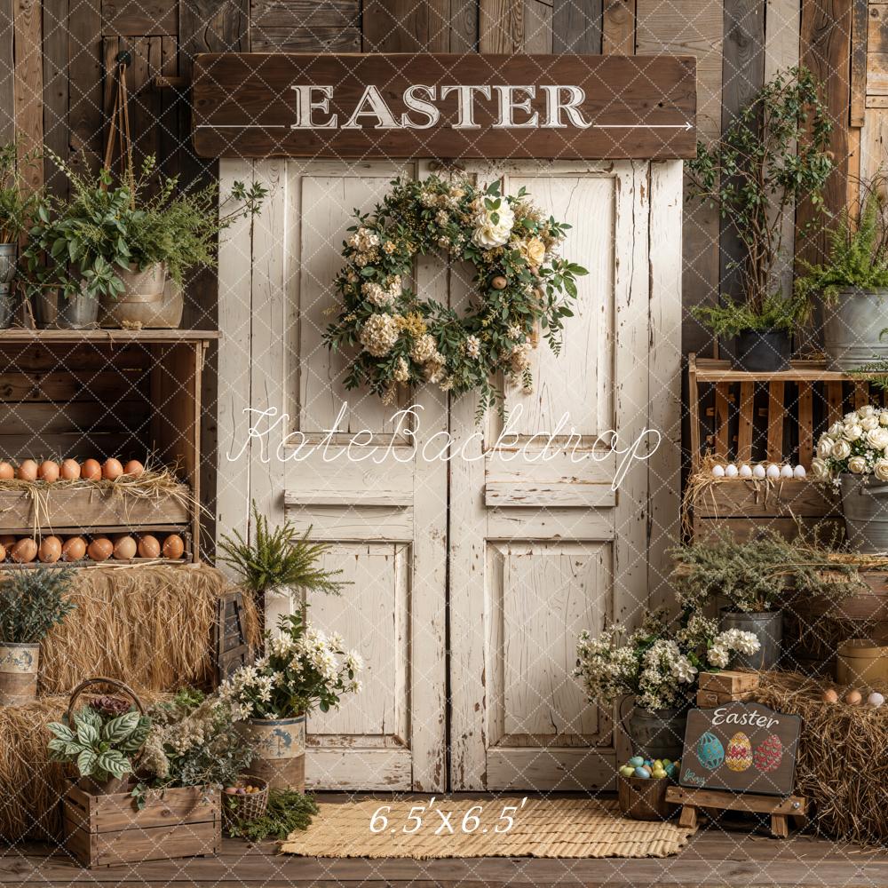 Kate Easter Rustic Door Hay Eggs Backdrop Designed by Emetselch - Image 2