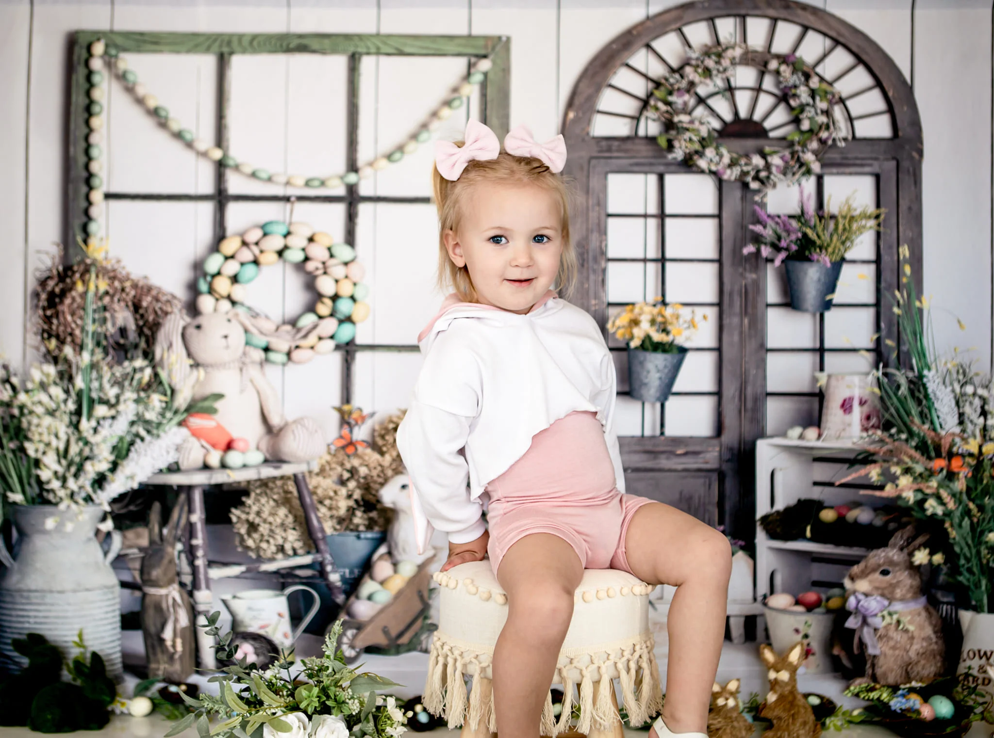 Kate Easter Spring Eggs Rabbit with Flowers Backdrop Designed By Rose Abbas