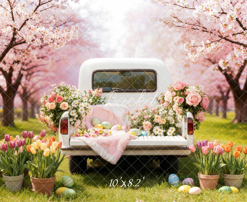 Kate Easter Truck Blossoms Tulips Backdrop Designed by Emetselch - Image 6