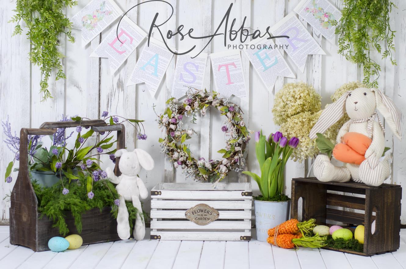 Kate Easter with Carrots and Rabbits Backdrop Designed By Rose Abbas
