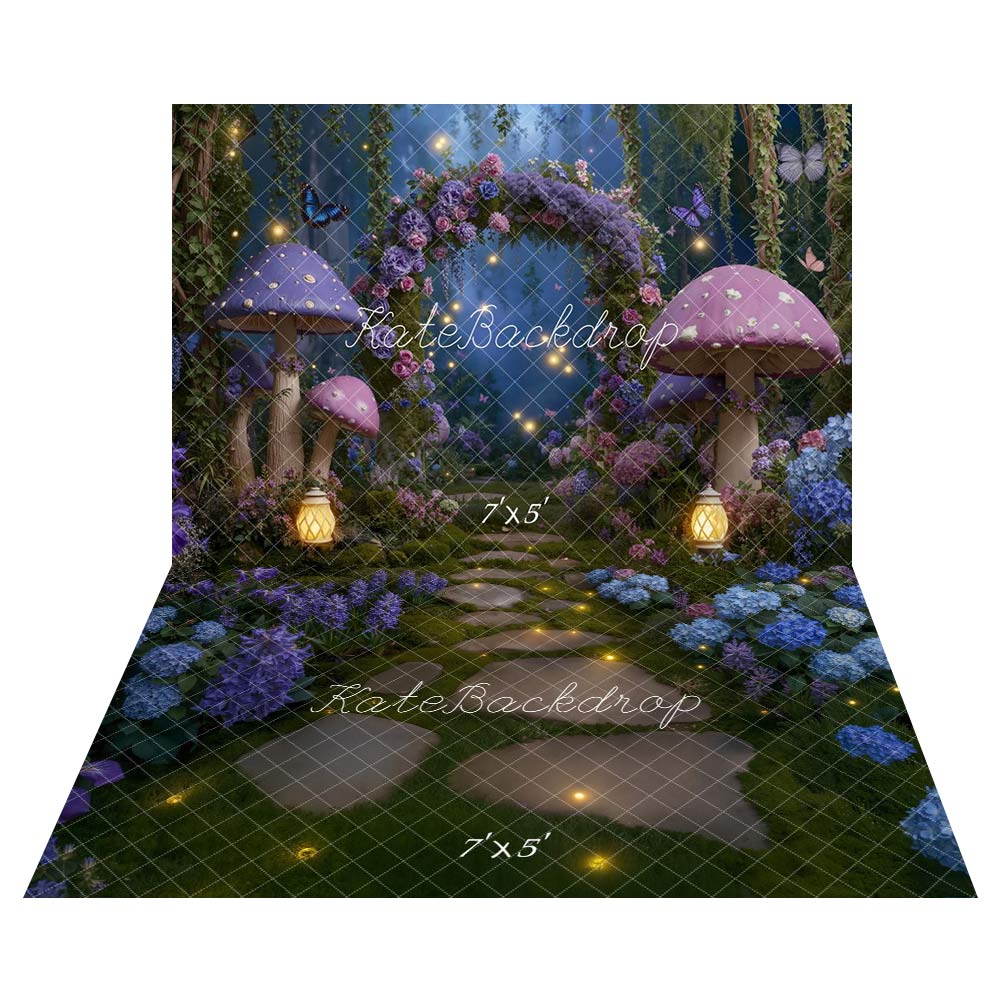 Kate Fairy Arch Purple Mushrooms Backdrop + Stone Pathway Garden Floor Backdrop