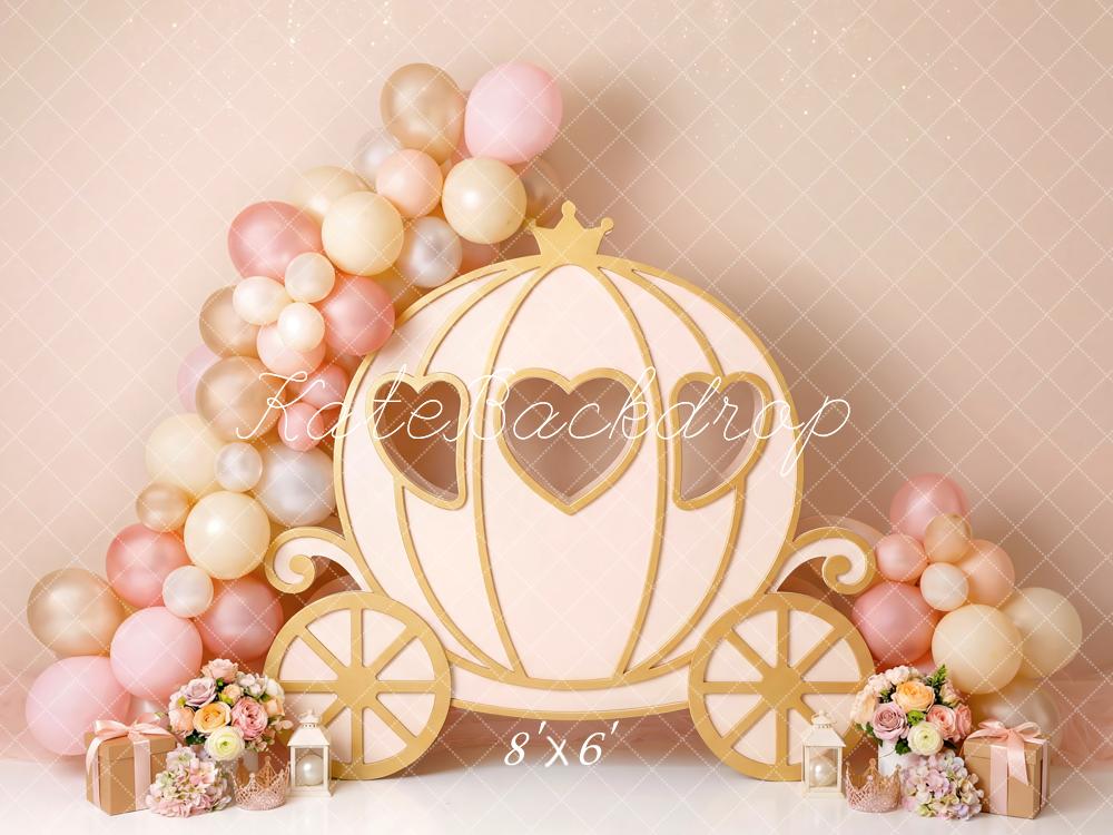 Kate Fairy Carriage Balloons Pink Fleece Backdrop Designed by Patty Robert