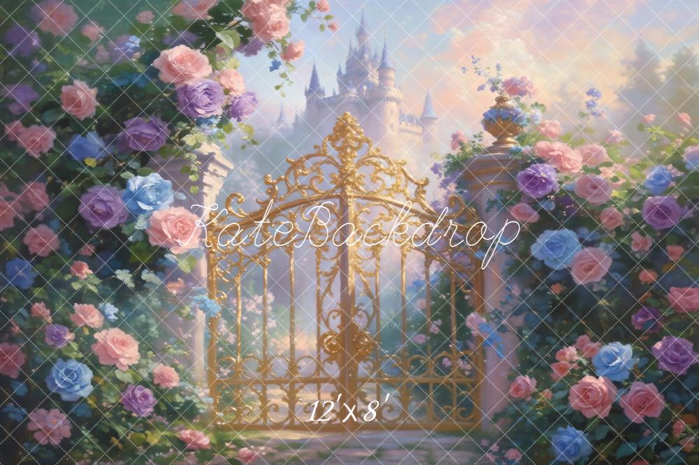 Kate Spring Fairy Castle Golden Gate Roses Fleece Backdrop Designed by GQ - Image 4