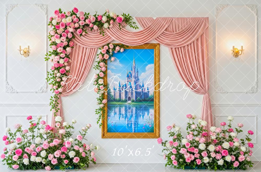 Kate Fairy Castle Pink Curtain Floral Fleece Backdrop Designed by Patty Robert - Image 2