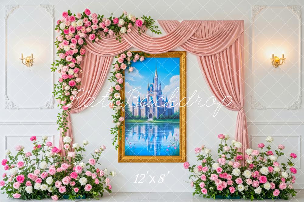Kate Fairy Castle Pink Curtain Floral Fleece Backdrop Designed by Patty Robert - Image 4