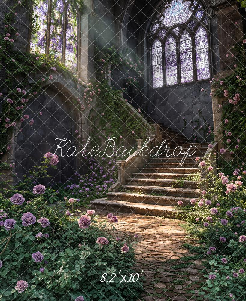 Kate Fairy Fantasy Cascading Stairs Purple Roses Backdrop Designed by Chain Photography - Image 6