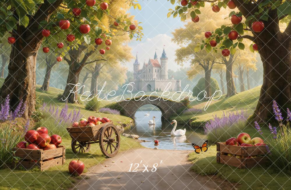 Kate Fairy Fantasy Castle Apple Trees Fleece Backdrop Designed by Emetselch - Image 2