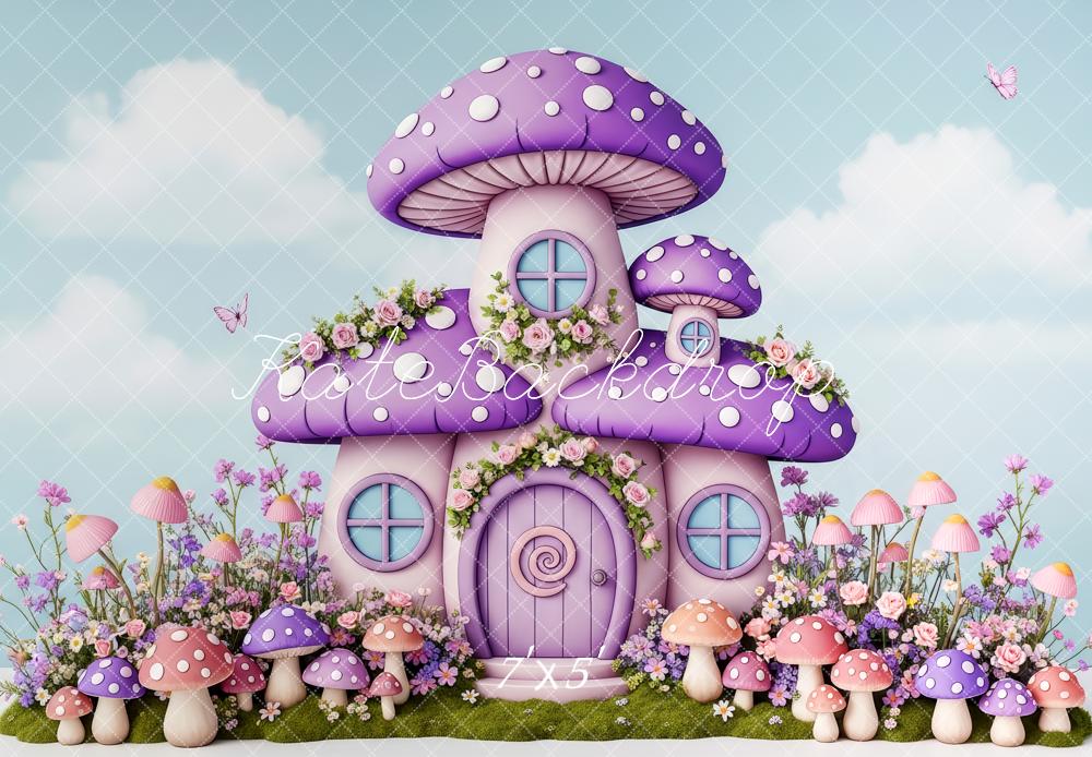 Kate Fairy Fantasy Purple Mushroom House Backdrop Designed by Patty Robert