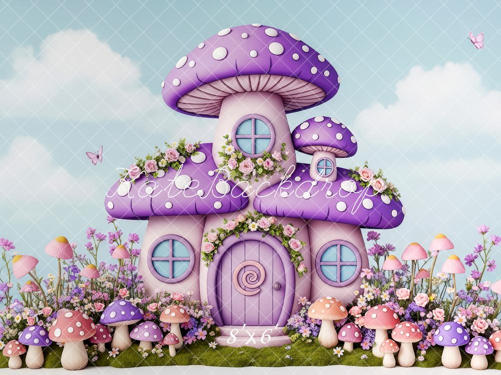 Kate Fairy Fantasy Purple Mushroom House Fleece Backdrop Designed by Patty Robert