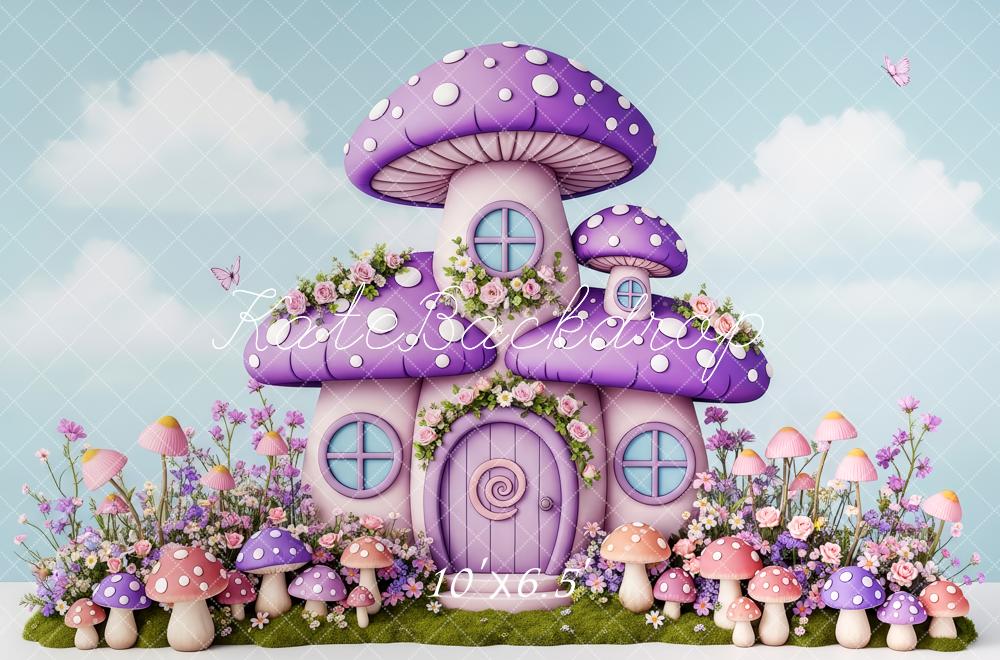 Kate Fairy Fantasy Purple Mushroom House Fleece Backdrop Designed by Patty Robert - Image 2