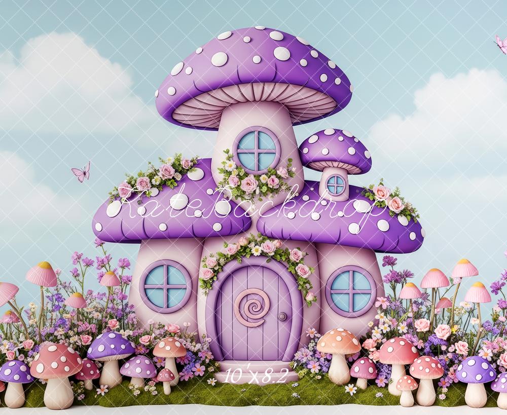 Kate Fairy Fantasy Purple Mushroom House Fleece Backdrop Designed by Patty Robert - Image 3