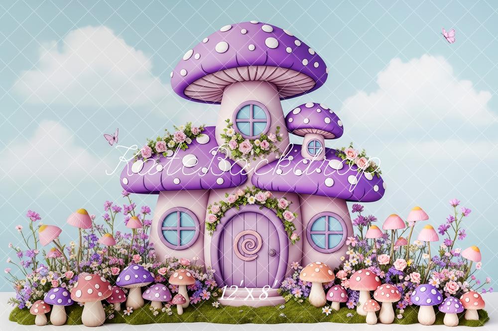 Kate Fairy Fantasy Purple Mushroom House Fleece Backdrop Designed by Patty Robert - Image 4
