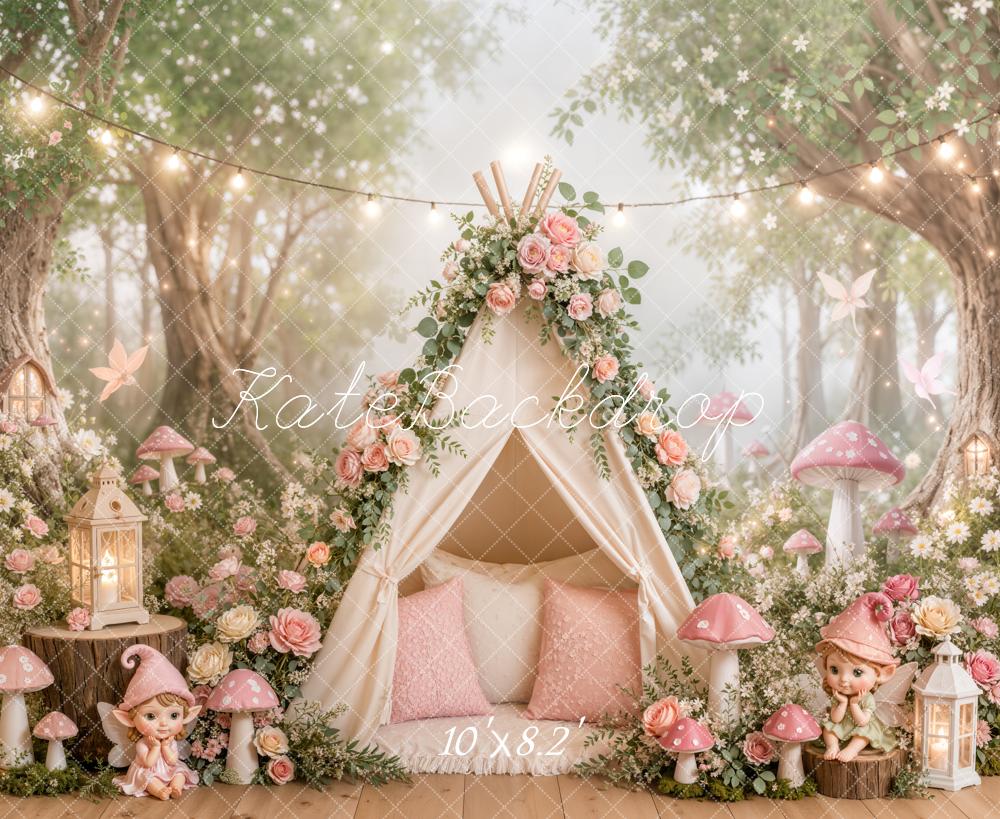 Kate Fairy Fantasy Tent Floral Mushrooms Fleece Backdrop Designed by Emetselch - Image 3