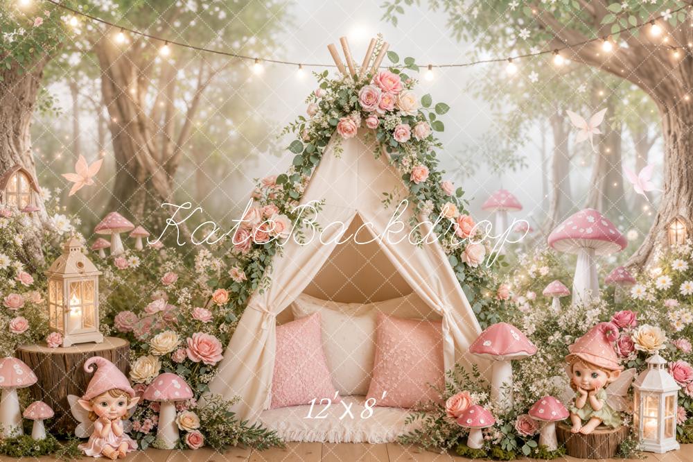 Kate Fairy Fantasy Tent Floral Mushrooms Fleece Backdrop Designed by Emetselch - Image 4