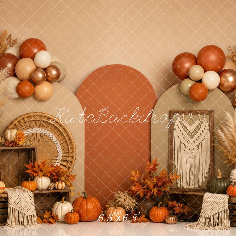 Kate Fall Pumpkins Balloons Macrame Boho Backdrop Designed by Emetselch - Image 2