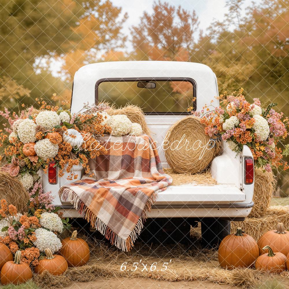 Kate Autumn Truck Hay Bale Pumpkins Backdrop Designed by Emetselch - Image 2