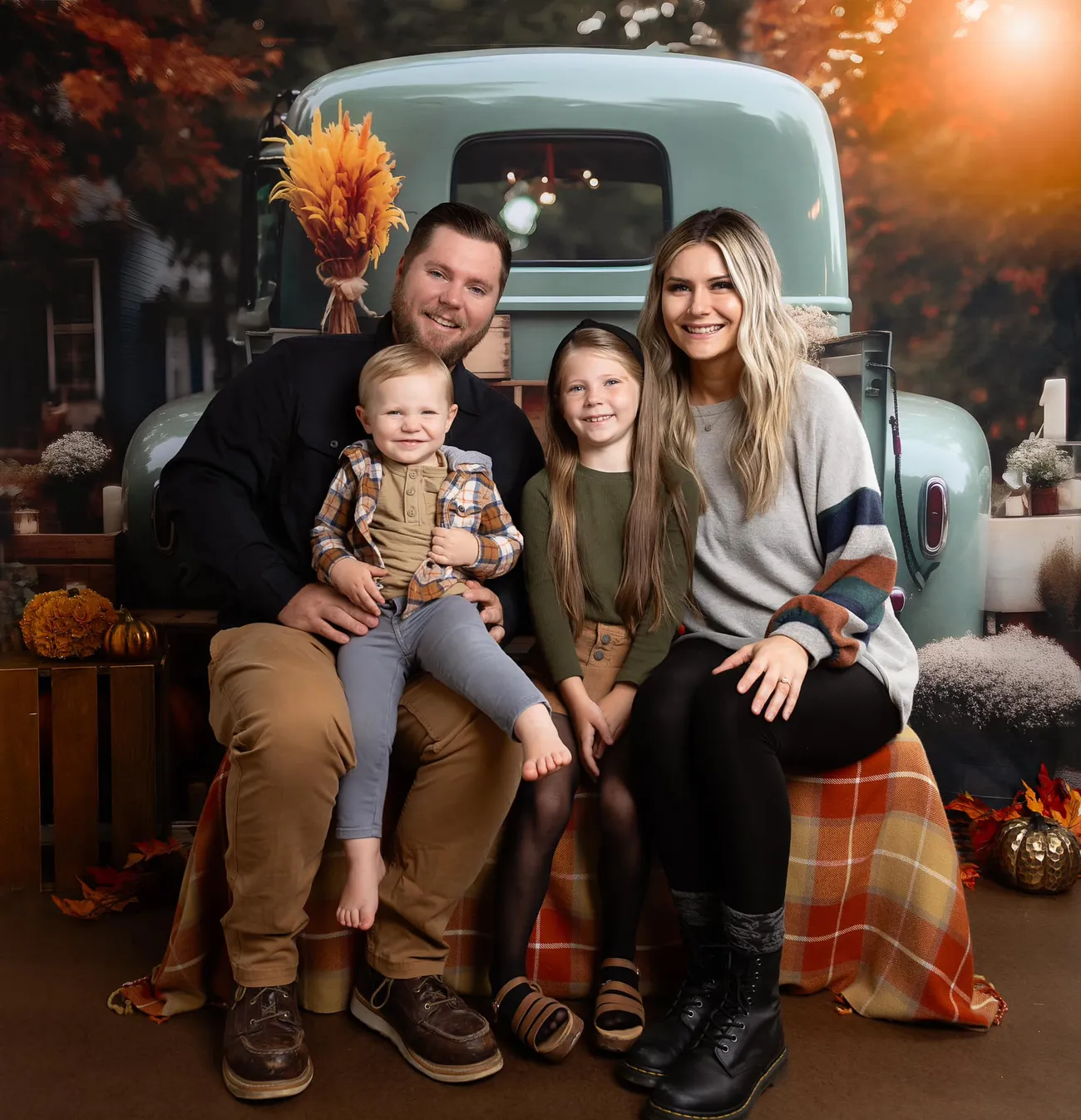 Kate Fall Truck with Pumpkins Fleece Backdrop for Photography - Image 3