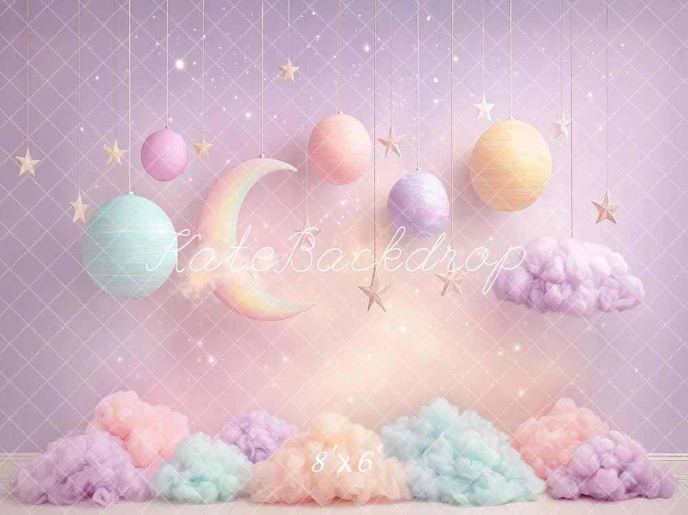 Kate Fantasy Moon Stars Clouds Pastel Fleece Backdrop Designed by Angela Marie Photography