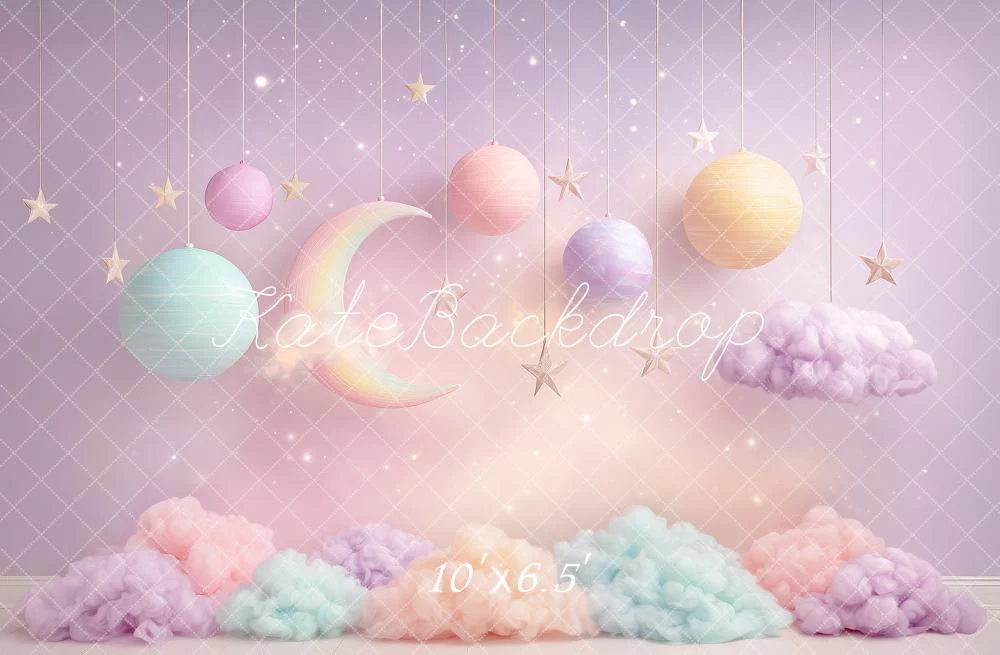 Kate Fantasy Moon Stars Clouds Pastel Fleece Backdrop Designed by Angela Marie Photography - Image 2