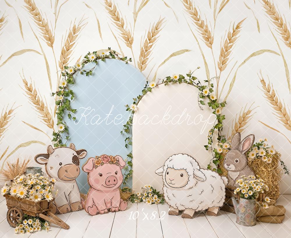Kate Farm Animals Wheat Daisy Fleece Backdrop Designed by Emetselch - Image 3
