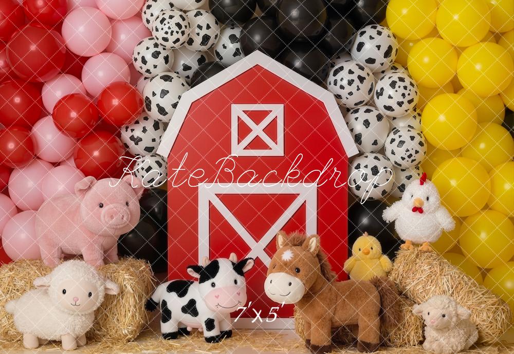 Kate Farm Barn Animals Hay Balloons Backdrop Designed by Emetselch
