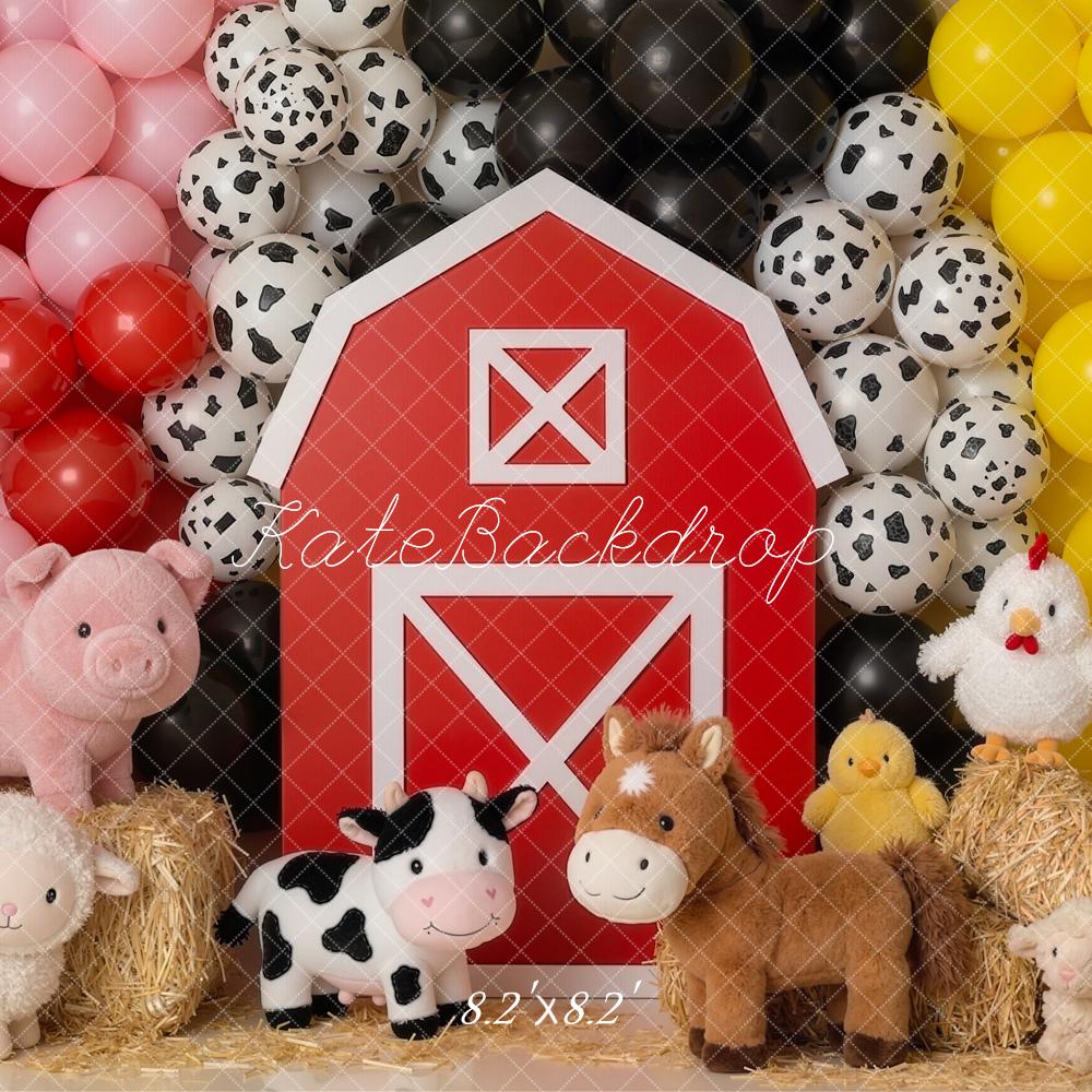 Kate Farm Barn Animals Hay Balloons Backdrop Designed by Emetselch - Image 5