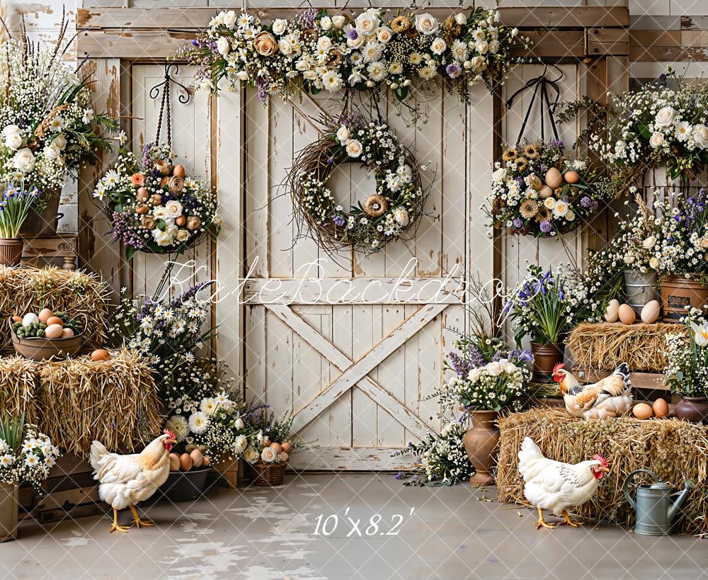 Kate Farmhouse Eggs Hay Wreaths Fleece Backdrop Designed by Emetselch - Image 3