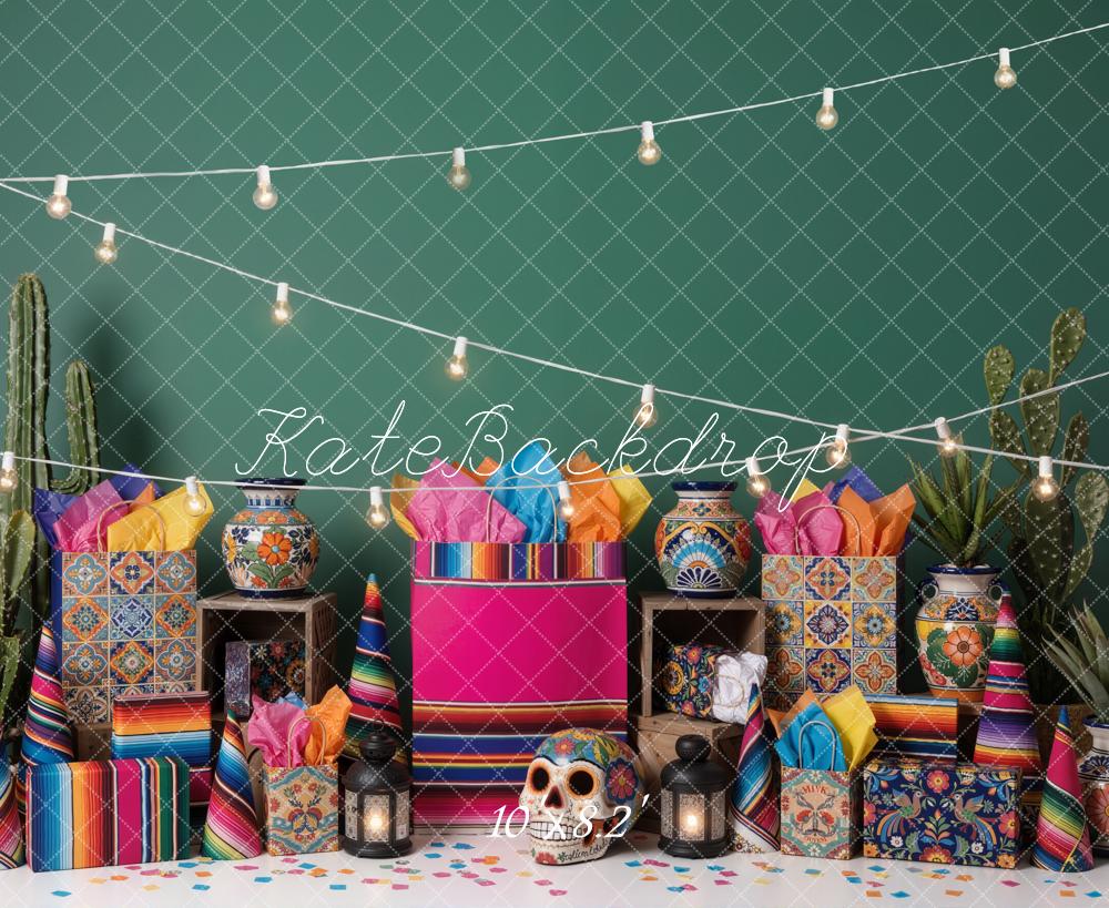 Kate Fiesta Cactus Colourful Vases Lanterns Fleece Backdrop Designed by Emetselch - Image 3