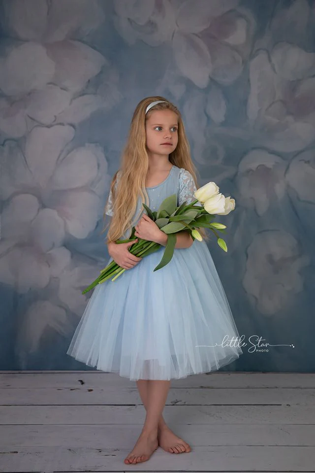 Kate Fine Art Blue Painting Flowers Backdrop for Photography