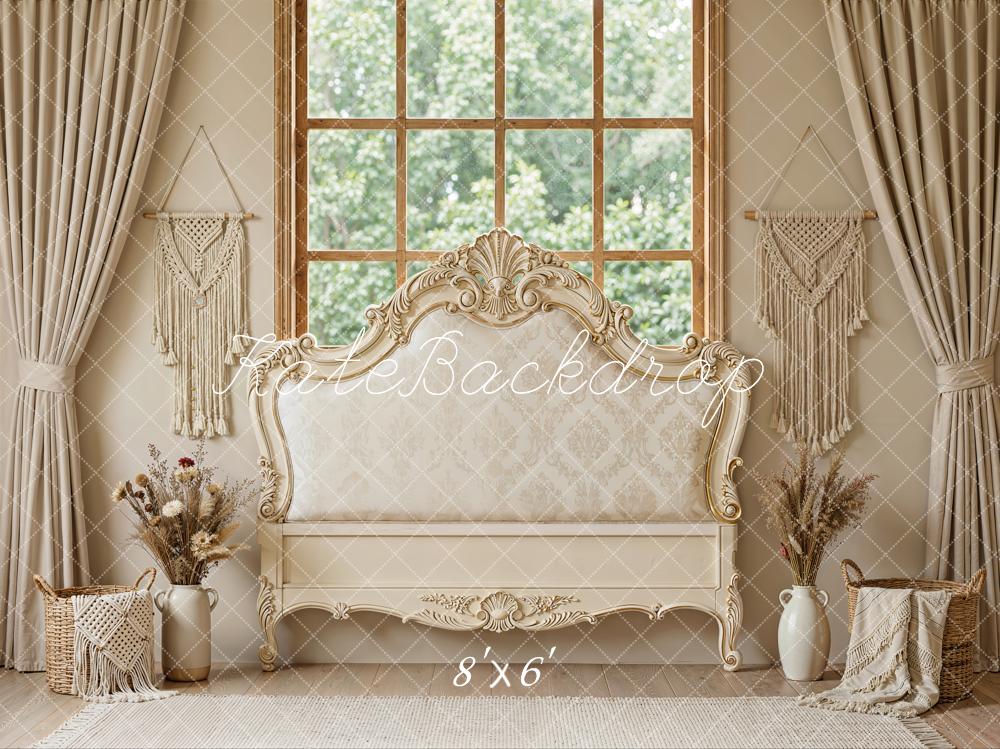 Kate Fine Art Cream Headboard Macrame Window Fleece Backdrop Designed by Emetselch