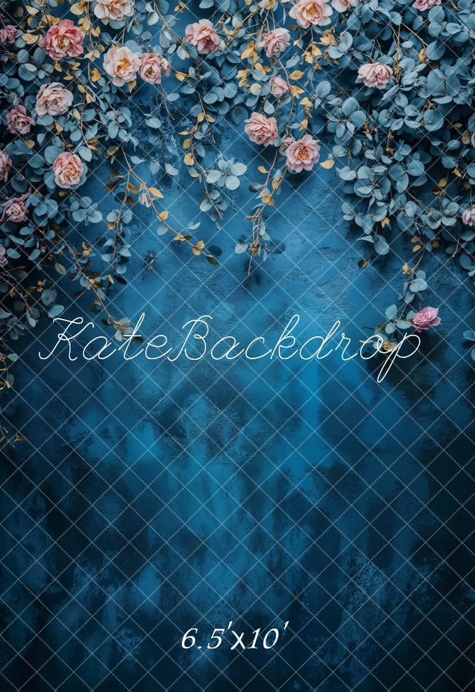 Kate Fine Art Floral Blue Vintage Fleece Backdrop Designed by Emetselch