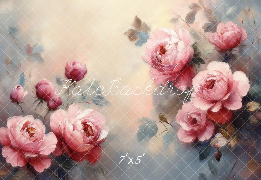 Kate Fine Art Flower Pink Roses Watercolor Backdrop Designed by Emetselch