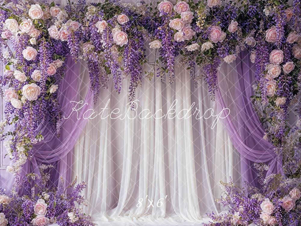 Kate Fine Art Wisteria Flower Purple White Curtain Backdrop Designed by Emetselch - Image 3