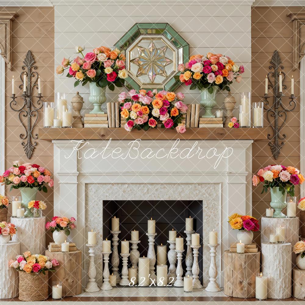 Kate Fireplace Floral Candles Backdrop Designed by Mini MakeBelieve - Image 5