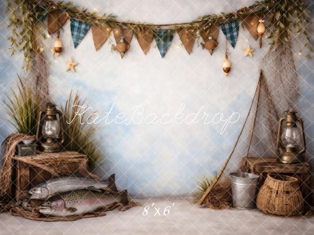 Kate Fishing Crates Lanterns Bunting Fleece Backdrop Designed by Vertigo Productions